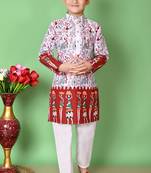 Nfc creation printed maroon dupion silk kurta and cotton pajama set for boys