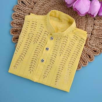 Nfc creation embroidery & sequins work yellow rayon cotton kurta and pajama set for boys 5