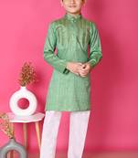 Nfc creation embroidery & sequins work light green rayon cotton kurta and pajama set for boys