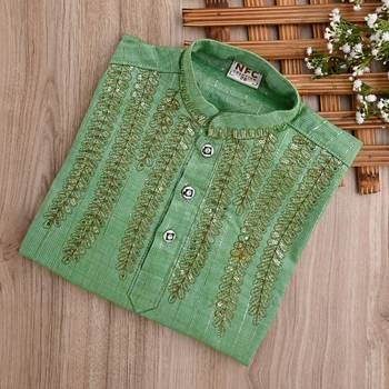 Nfc creation embroidery & sequins work light green rayon cotton kurta and pajama set for boys 5