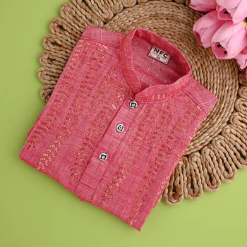 Nfc creation embroidery & sequins work tomato orange rayon cotton kurta and pajama set for boys 5