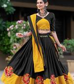 MUSTARD - BLACK COLOR COTTON TRANDITIONAL SEMI-STITCHED CHANIYA CHOLI 