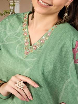 women green rayon blend floral printed straight kurta trouser with dupatta 2