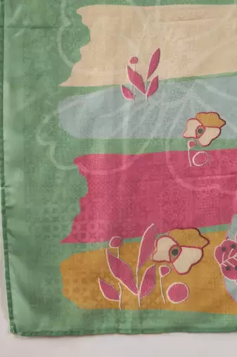 women green rayon blend floral printed straight kurta trouser with dupatta