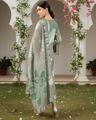 women green rayon blend abstract printed straight kurta trouser with dupatta 4
