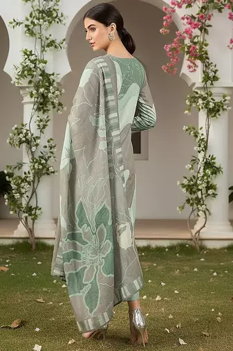women green rayon blend abstract printed straight kurta trouser with dupatta