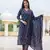 women navy blue rayon blend floral printed straight kurta trouser with dupatta