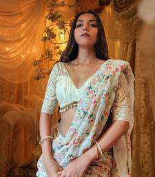 Cream Colour Georgette Fabric Trending Saree With Heavy Work Un-Stitched Blouse