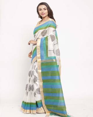 Ethnic Motifs Printed Zari Silk Cotton Bagru Saree 3