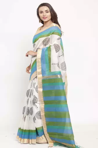Ethnic Motifs Printed Zari Silk Cotton Bagru Saree