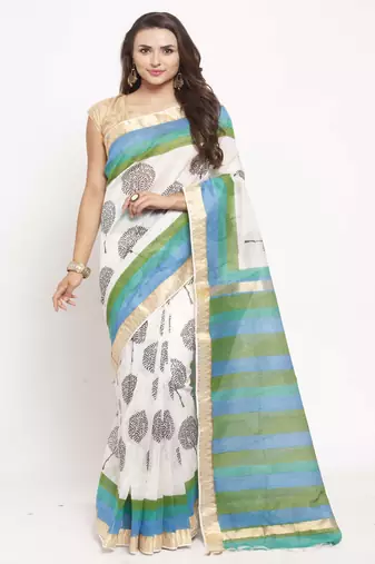 Ethnic Motifs Printed Zari Silk Cotton Bagru Saree