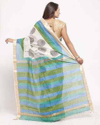 Ethnic Motifs Printed Zari Silk Cotton Bagru Saree 5
