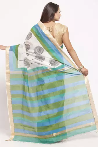 Ethnic Motifs Printed Zari Silk Cotton Bagru Saree