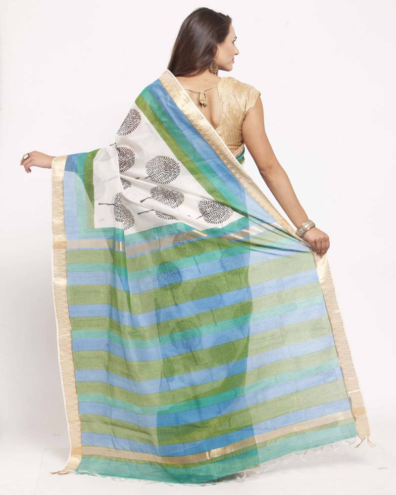 Ethnic Motifs Printed Zari Silk Cotton Bagru Saree