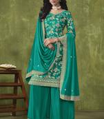 Dola silk sea green embroidered semi stiched salwar kameez