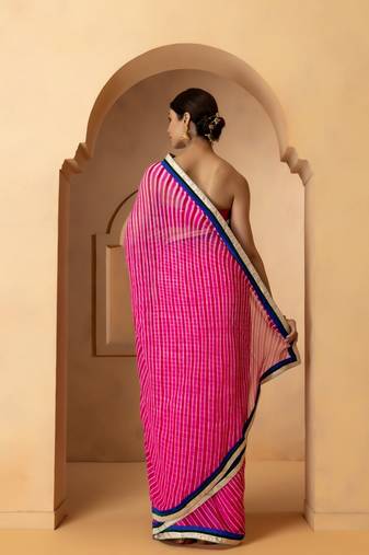 Pink & Blue Leheriya Gotta Patti Pure Georgette Leheriya Saree