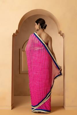 Pink & Blue Leheriya Gotta Patti Pure Georgette Leheriya Saree 1