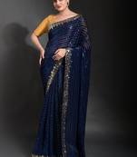 Blue Georgette Sequence Party Wear Saree