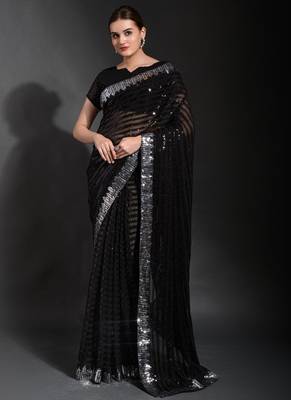 Black Georgette Sequence Party Wear Saree 1