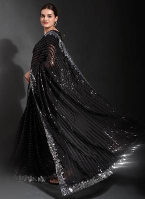 Black Georgette Sequence Party Wear Saree 2
