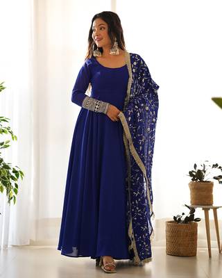  georgette anarkali gown duppta full set with pent ready to wear* 1