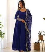 Women georgette anarkali gown duppta full set with pent ready to wear*