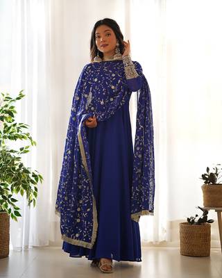  georgette anarkali gown duppta full set with pent ready to wear* 2