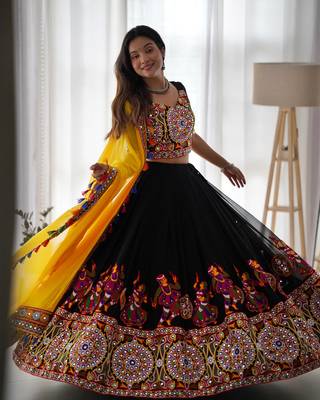 Latest Black Faux Georgette Thread Embroidered Chaniya Choli 1