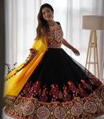 Latest Black Faux Georgette Thread Embroidered Chaniya Choli
