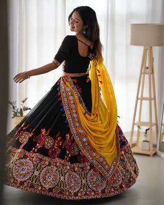 Latest Black Faux Georgette Thread Embroidered Chaniya Choli 2