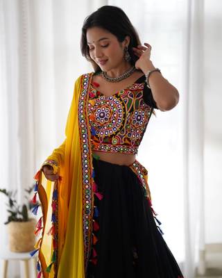 Latest Black Faux Georgette Thread Embroidered Chaniya Choli 3