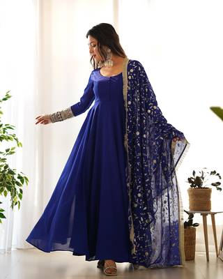  georgette anarkali gown duppta full set with pent ready to wear* 3