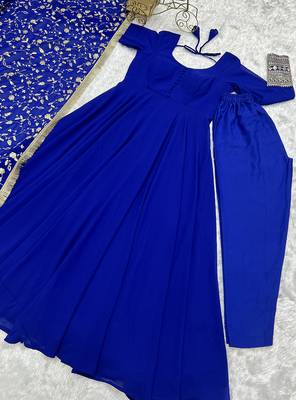  georgette anarkali gown duppta full set with pent ready to wear* 4