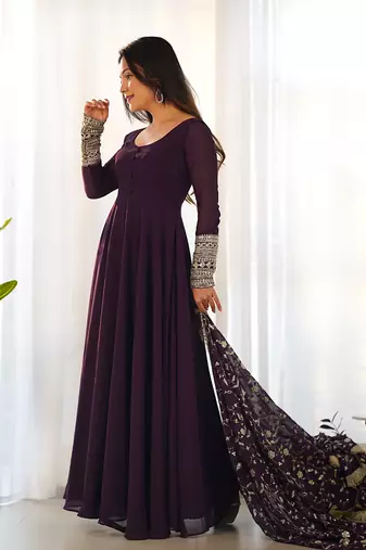  georgette anarkali gown duppta full set with pent ready to wear*