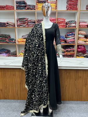  georgette anarkali gown duppta full set with pent ready to wear* 1
