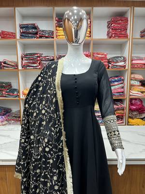  georgette anarkali gown duppta full set with pent ready to wear* 2