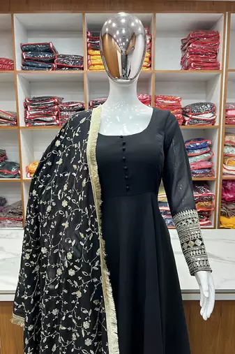  georgette anarkali gown duppta full set with pent ready to wear*