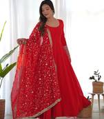  georgette anarkali gown duppta full set with pent ready to wear*