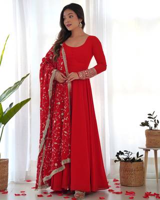  georgette anarkali gown duppta full set with pent ready to wear* 2
