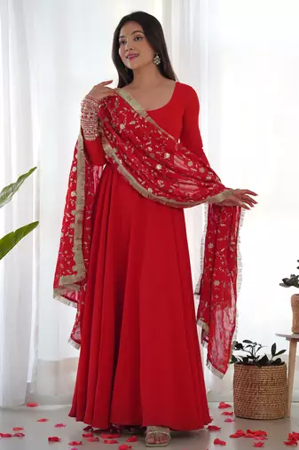  georgette anarkali gown duppta full set with pent ready to wear*