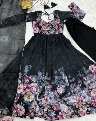  soft organza silk floral print fully flair anarkali with pent dupatta set 4