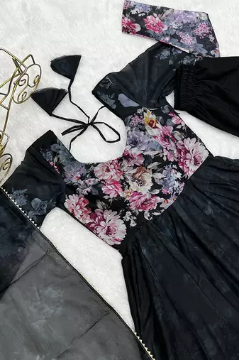  soft organza silk floral print fully flair anarkali with pent dupatta set
