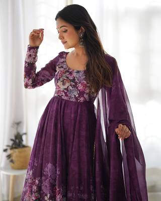  soft organza silk floral print fully flair anarkali with pent dupatta set 3
