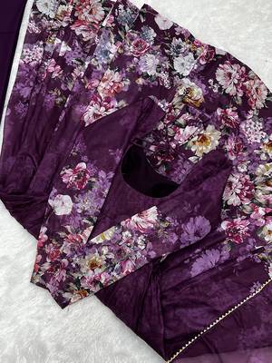  soft organza silk floral print fully flair anarkali with pent dupatta set 5