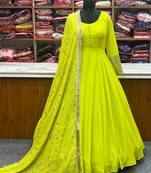  georgette anarkali gown duppta full set with pent ready to wear*