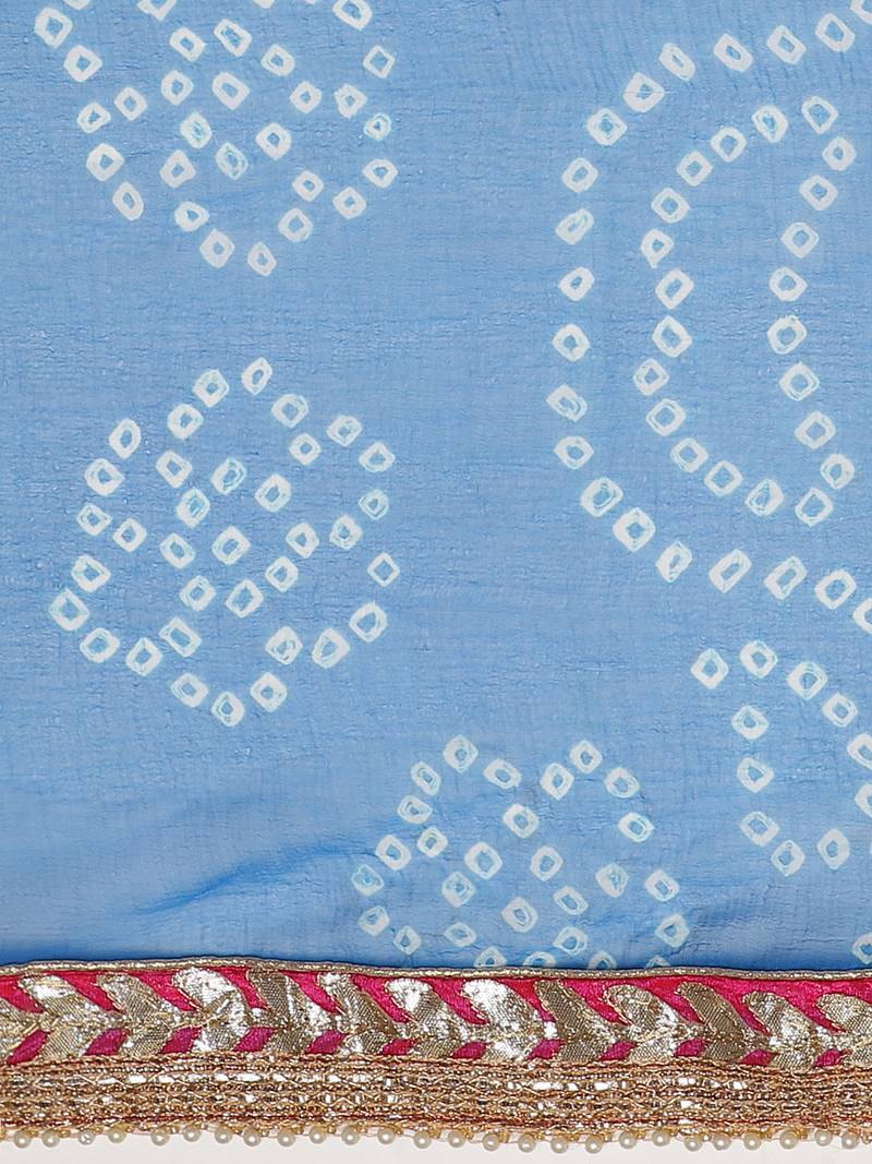 Hand Dyed Blue Bandhani Chiffon Sustainable Saree