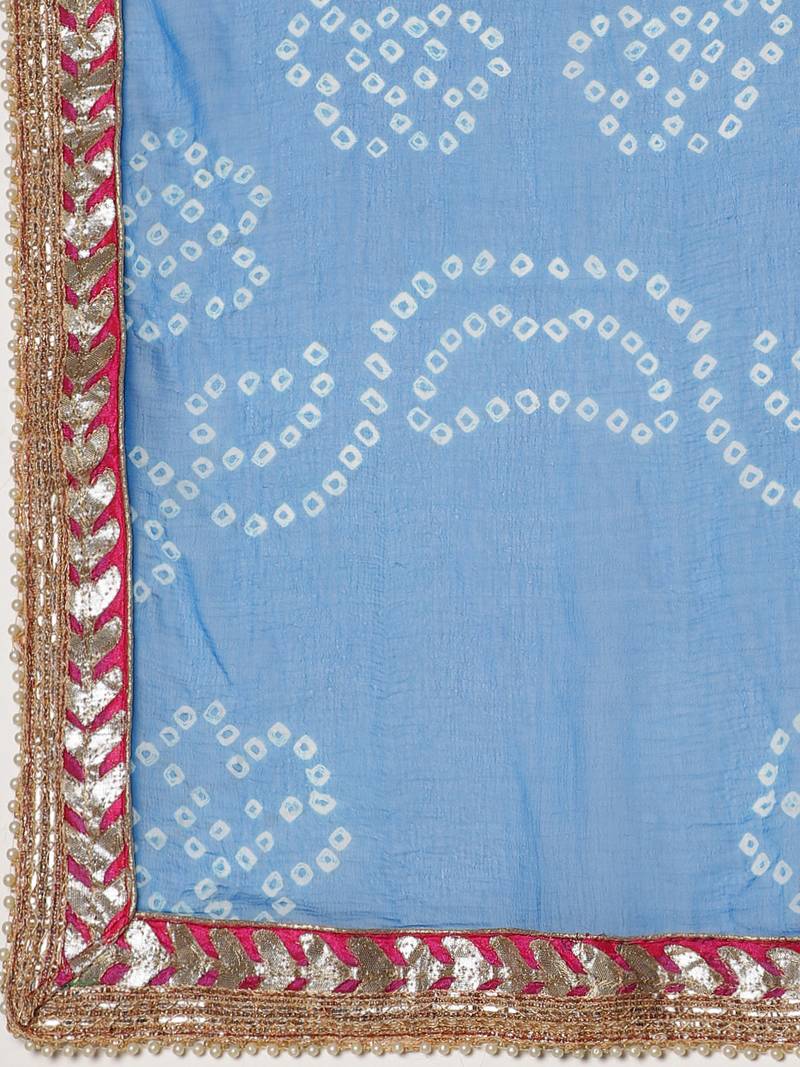 Hand Dyed Blue Bandhani Chiffon Sustainable Saree