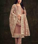 Pink Embroidered Organza  Straight Pant Suit Free size full stitched Up To 42" Size