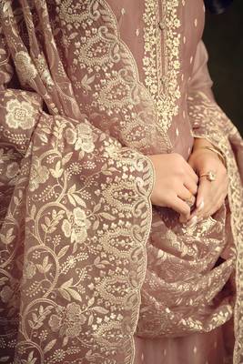 Pink Embroidered Organza  Straight Pant Suit Free size full stitched Up To 42" Size 2