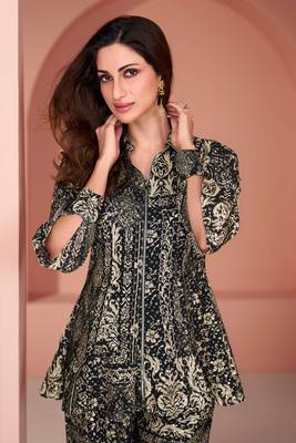 Black Embroidered Georgette Free Size Stitched Anarkali Palazzo Suit (Size Upto 42) Free size full stitched Up To 42" Size 2
